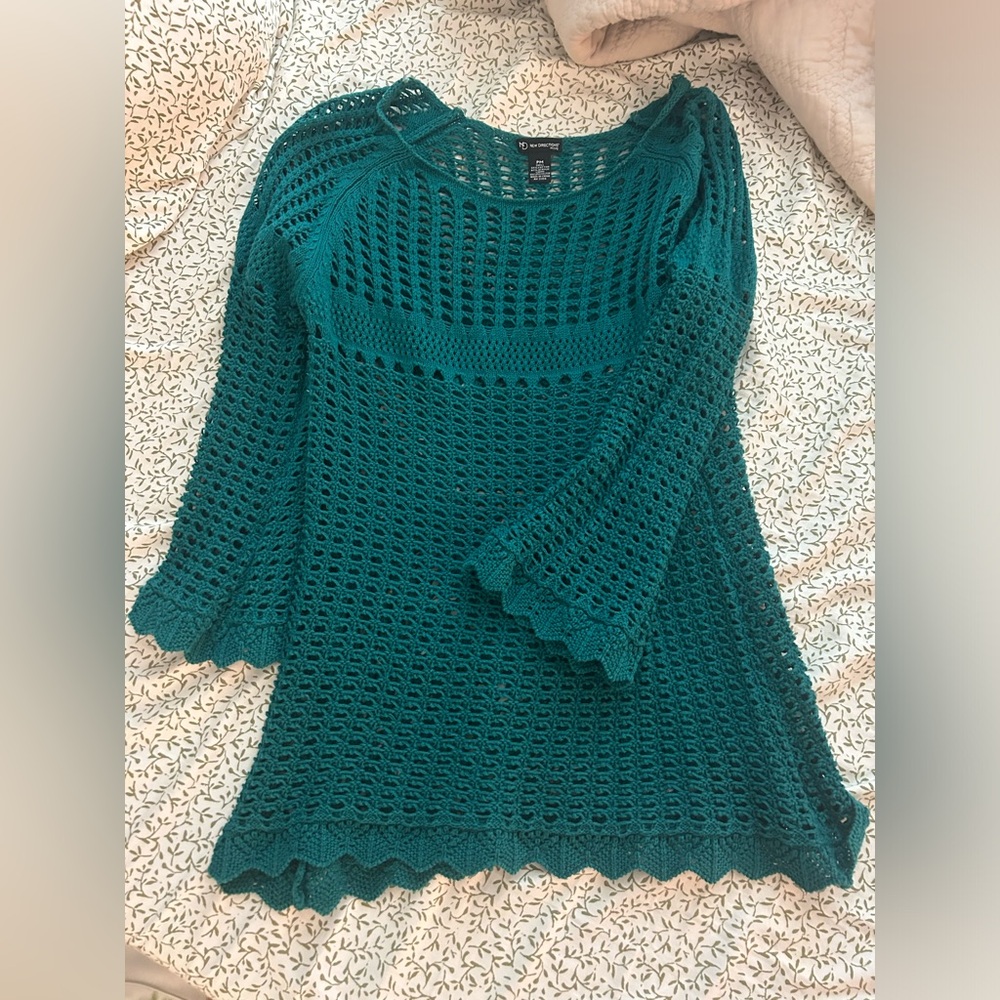 Y2K Teal Crochet Knit Sweater